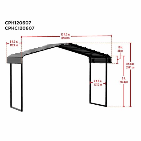 Arrow Storage Products Metal Canopy 12x6x7 ft. Eggshell CPH120607DS
